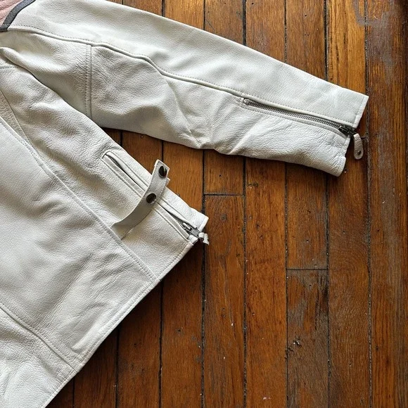 VTG 1990s Hot Leathers Motorcycle CAFE RACER Jacket XL White Pink RACING Stripe‎